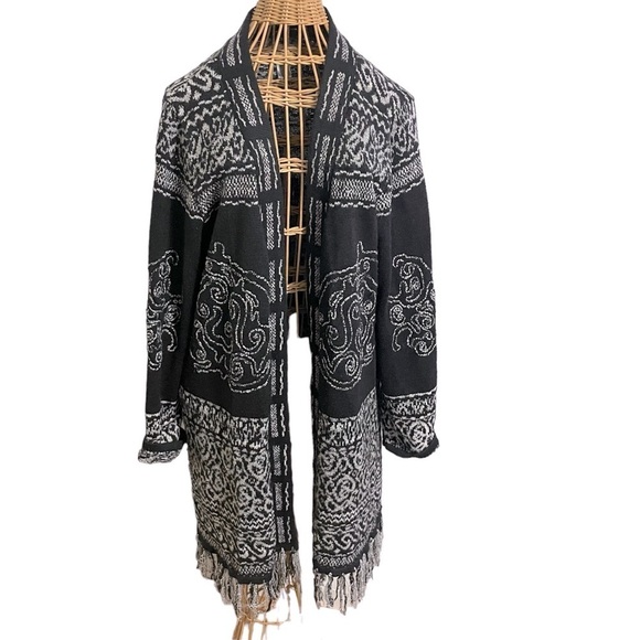 Chico's Women's Size 3 Long
Open Sweater Cardigan
Embroidered Black Gray
Tassle - Picture 1 of 16